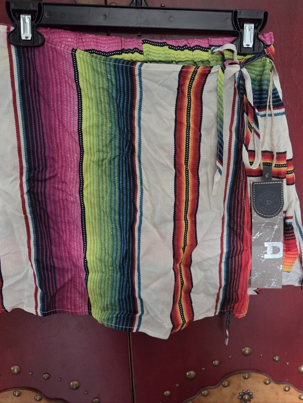 Double D Ranch Pink, Lime Green & Multicolor Striped Wrap Mini Skirt